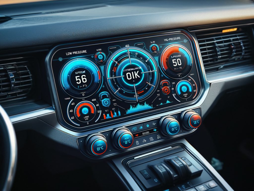 Painel de um carro mostrando, ilustrativamente, as leituras de um manifold