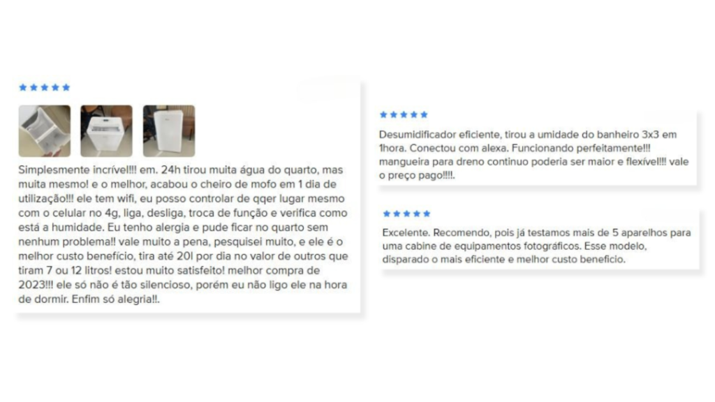 Opinião dos clientes sobre o desumidificador de ar