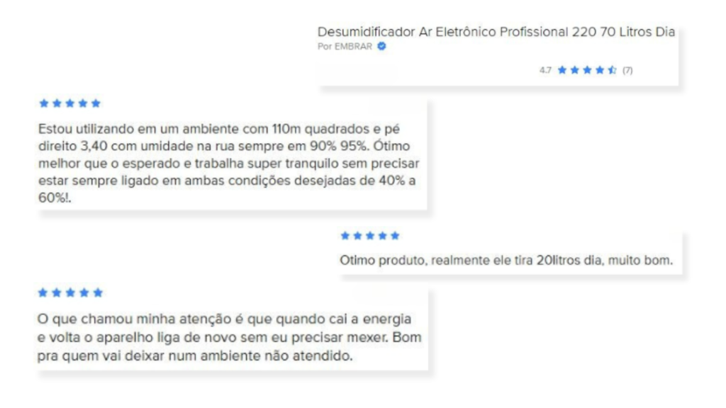 Opinião dos clientes sobre o desumidificador de ar
