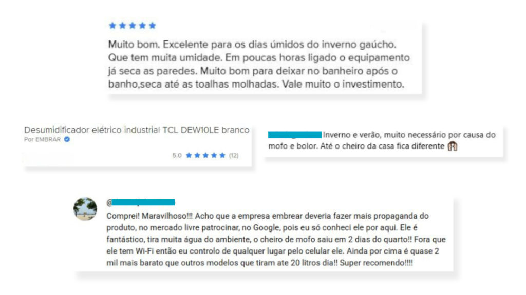 Opinião dos clientes sobre o desumidificador de ar