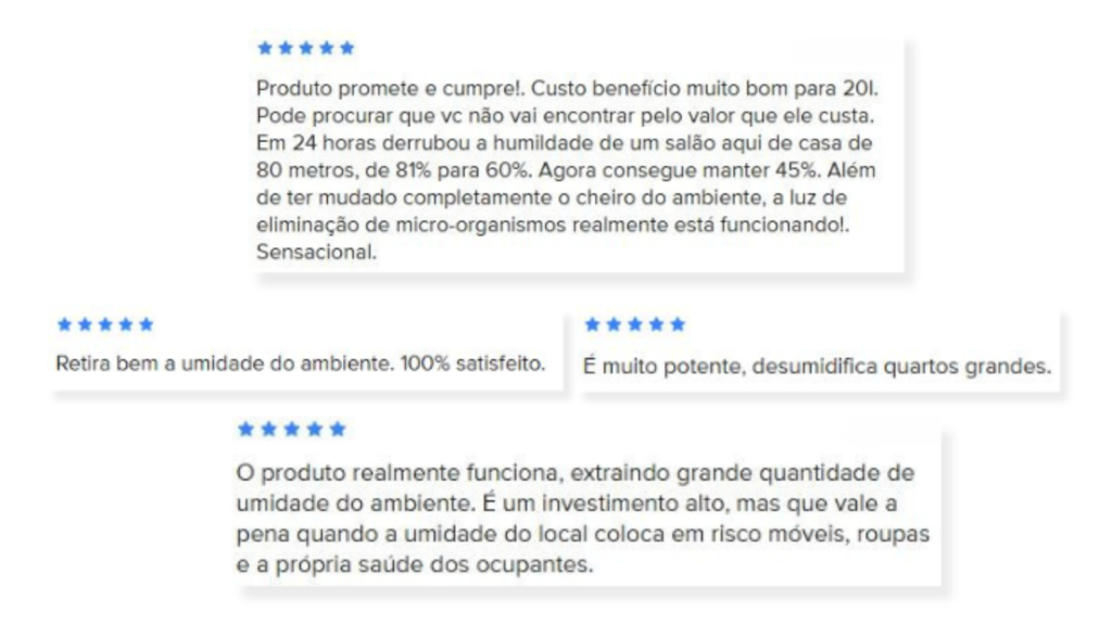 Opinião dos clientes sobre o desumidificador de ar